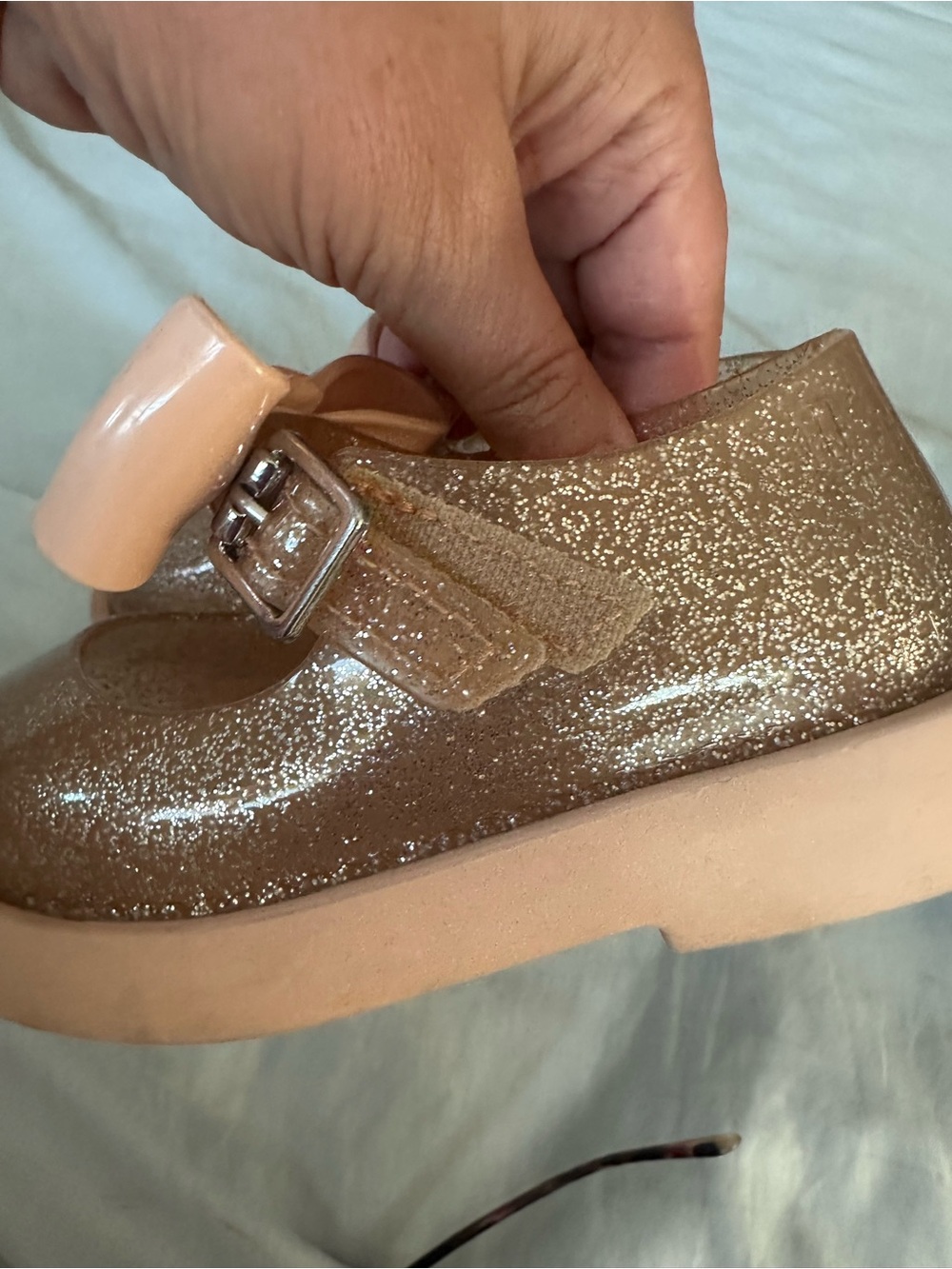 Mini Melissa Glitter Bow Mary Jane Flats in Rose Gold - Picture 4 of 6